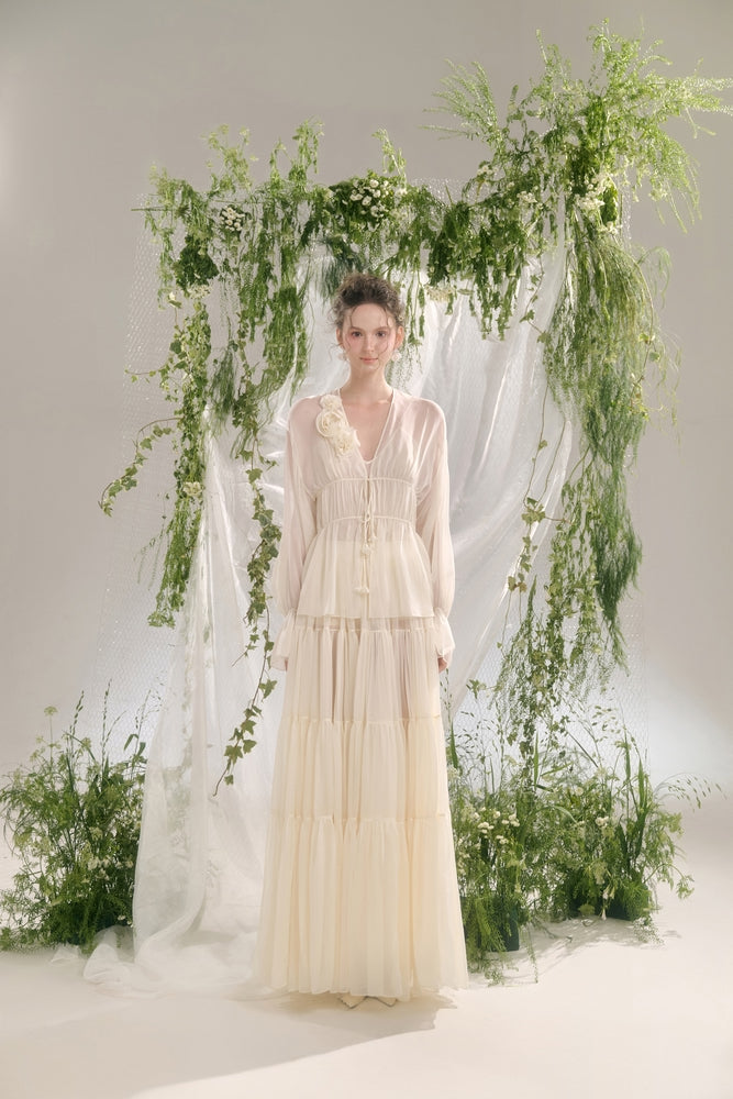 Viorein A-line Tiered Georgette Maxi Skirt