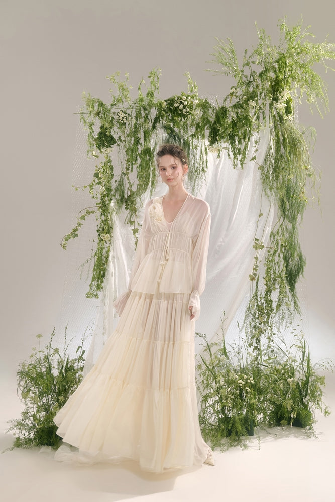 Viorein A-line Tiered Georgette Maxi Skirt