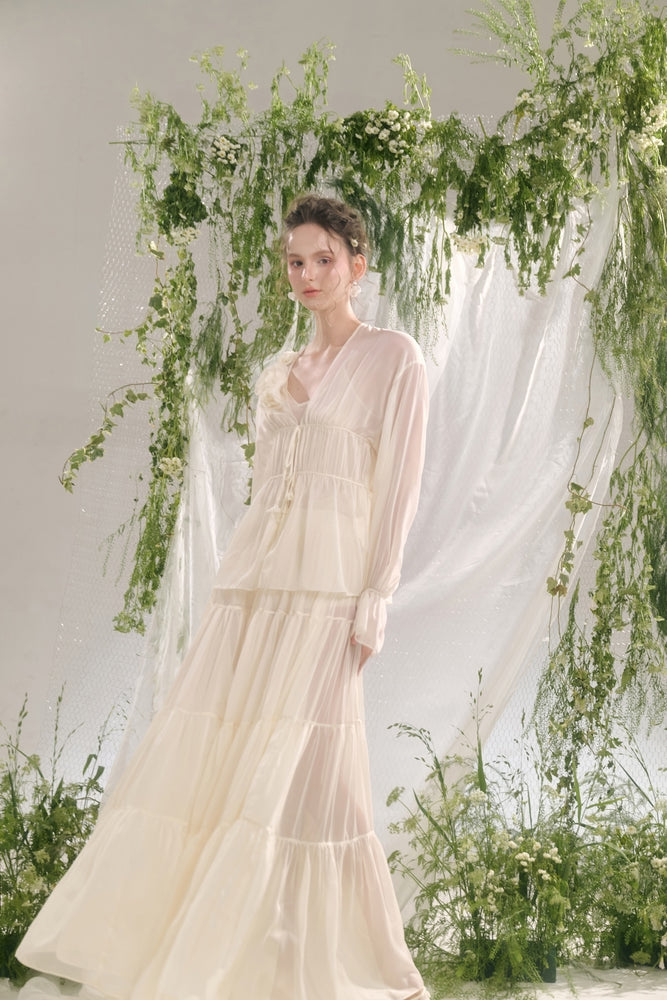 Viorein A-line Tiered Georgette Maxi Skirt