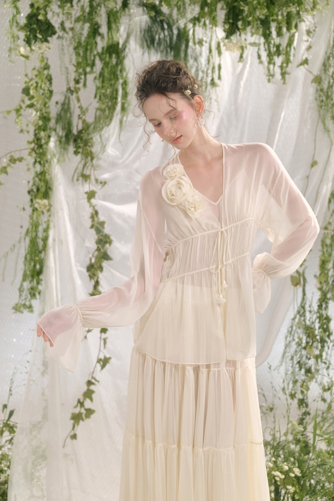 Serin Blouson V-Neck Georgette Blouse