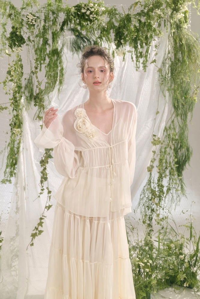 Viorein A-line Tiered Georgette Maxi Skirt