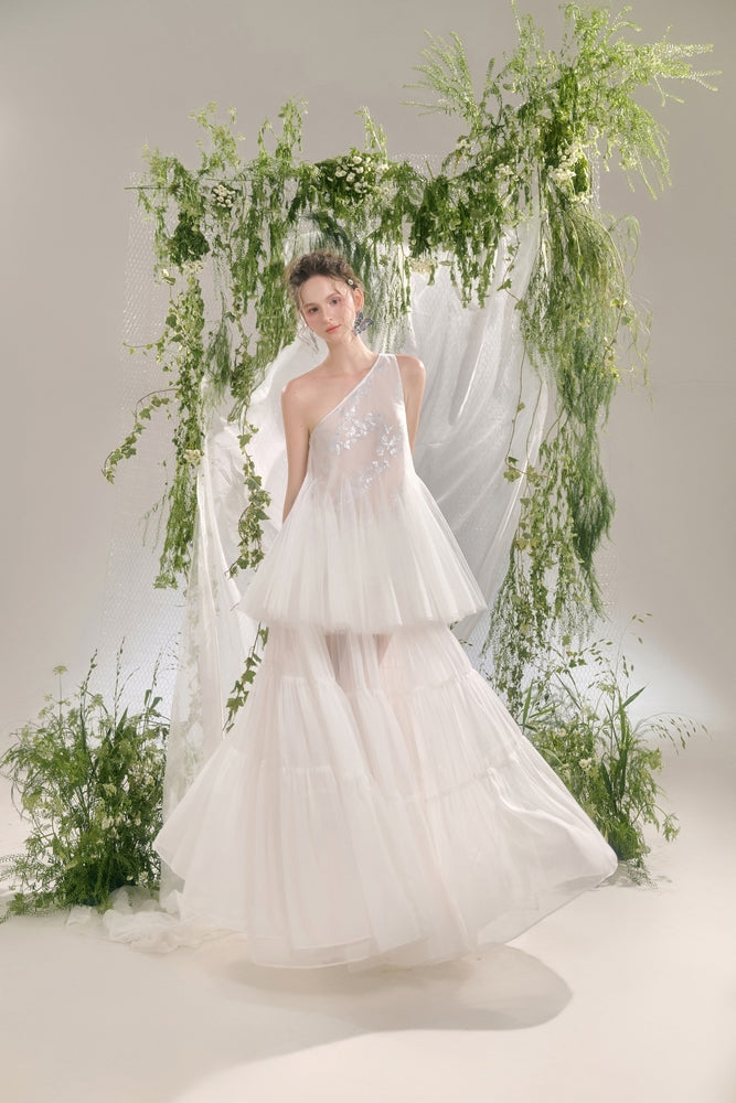 Viorein Babydoll One Shoulder Tulle Top