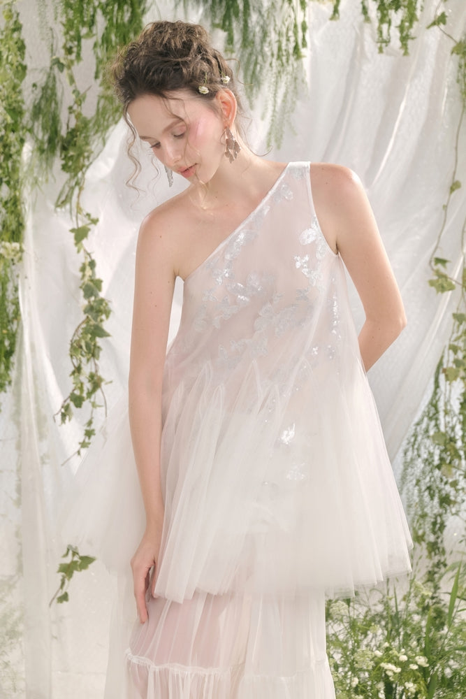 Viorein Babydoll One Shoulder Tulle Top