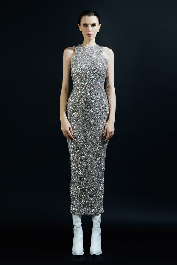 Dazzling Bodycon Sleeveless Sequin Ankle Length Dress