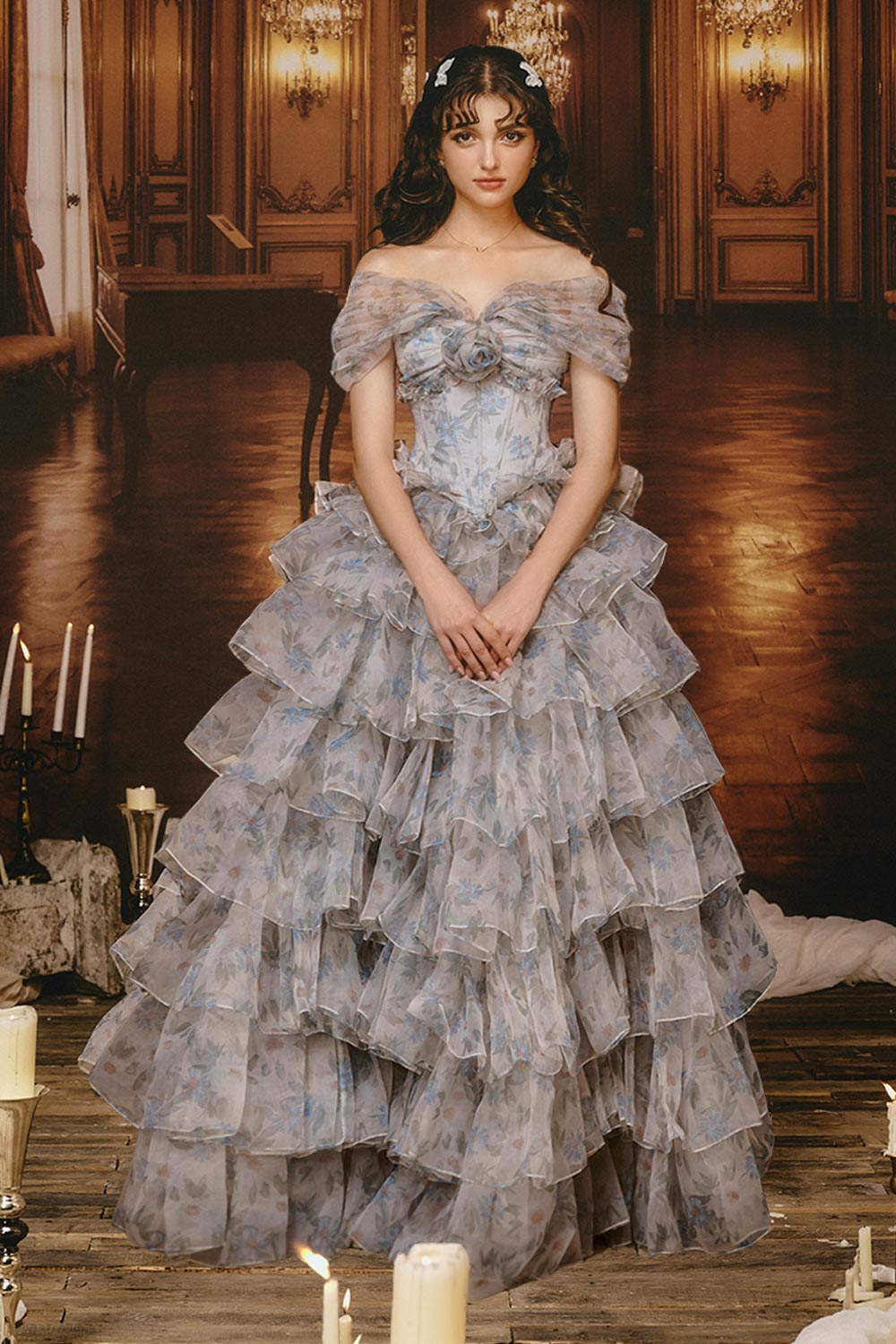Women's Think Of Me Ball Gown Layered Silk Organza Floor Length Dress XS/S/M/L/Customize Blue Grey/White Floral/Plain MEAN BLVD L / White / Plain Women's Think Of Me Ball Gown Layered Silk Organza Floor Length Dress XS/S/M/L/Customize Blue Grey/White Floral/Plain MEAN BLVD L / White / Plain