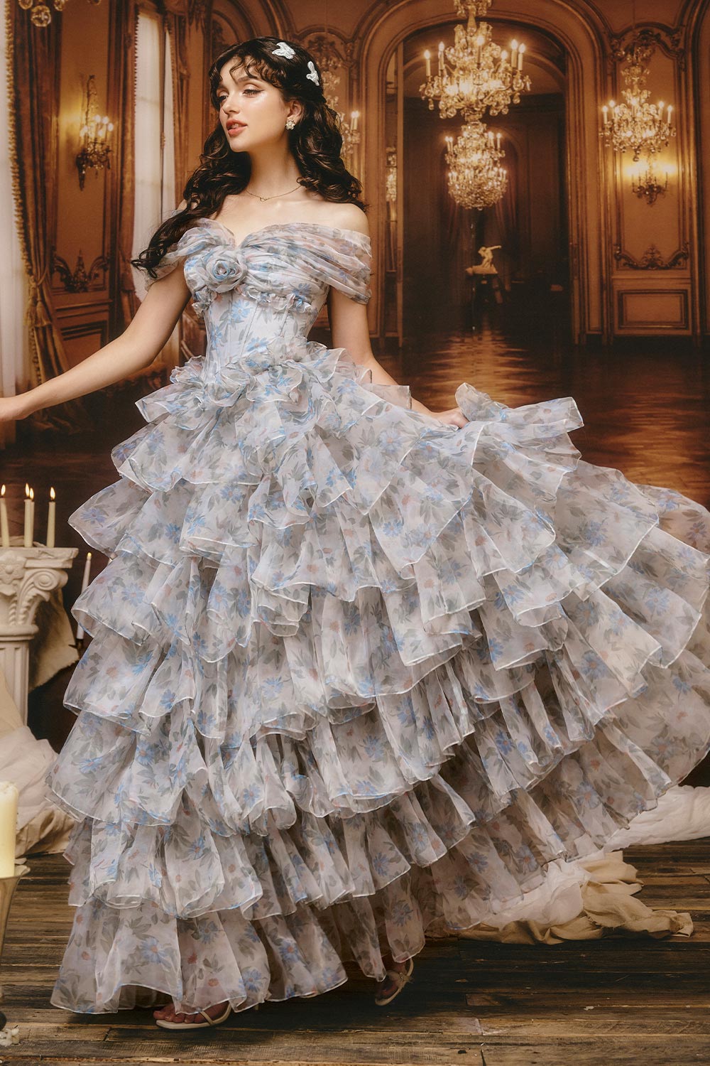 Think Of Me Ball Gown Layered Silk Organza Floor Length Dress