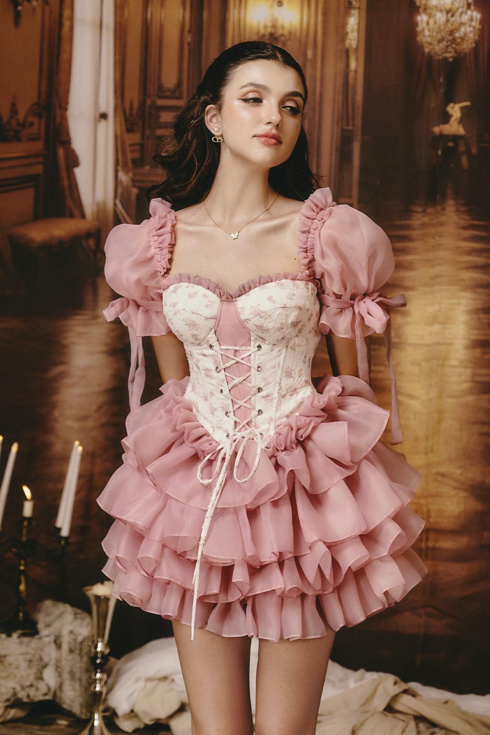 Women's Paris Layered Corset Cotton Silk Mini Dress XS/S/M/L/Customize Pink/Beige Mean Blvd Beige / M Women's Paris Layered Corset Cotton Silk Mini Dress XS/S/M/L/Customize Pink/Beige Mean Blvd Beige / M