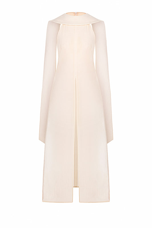 Nhien Slit Sleeveless Foam Organza Calf Length Ao Dai