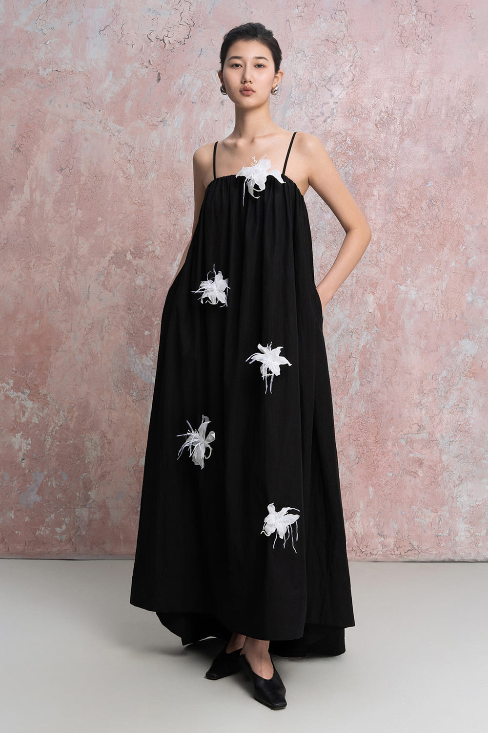 Adona Trapezoid Spaghetti Strap Khaki Cotton Maxi Dress