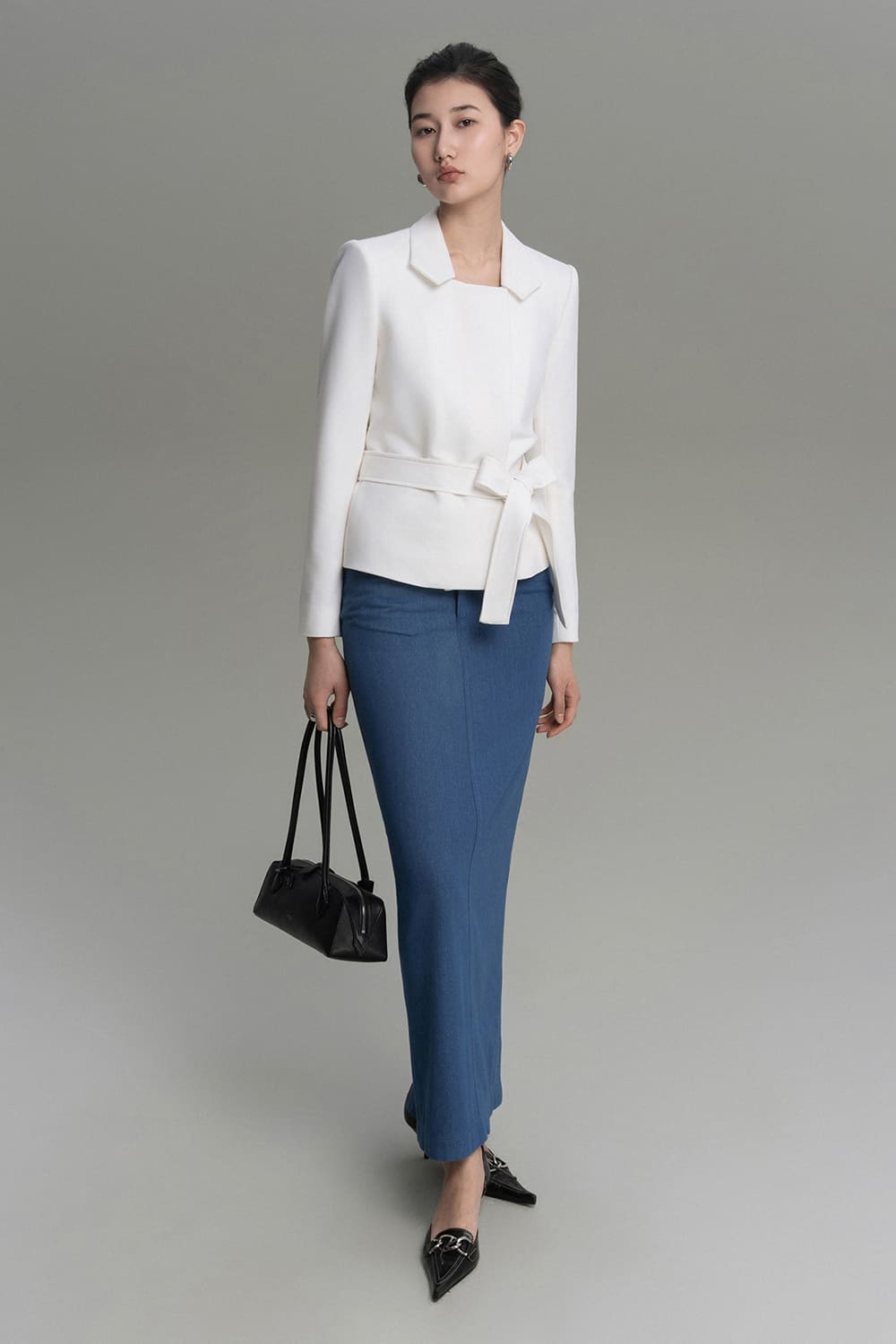 Fortela Pencil Side Pocket Cotton Denim Ankle Length Skirt