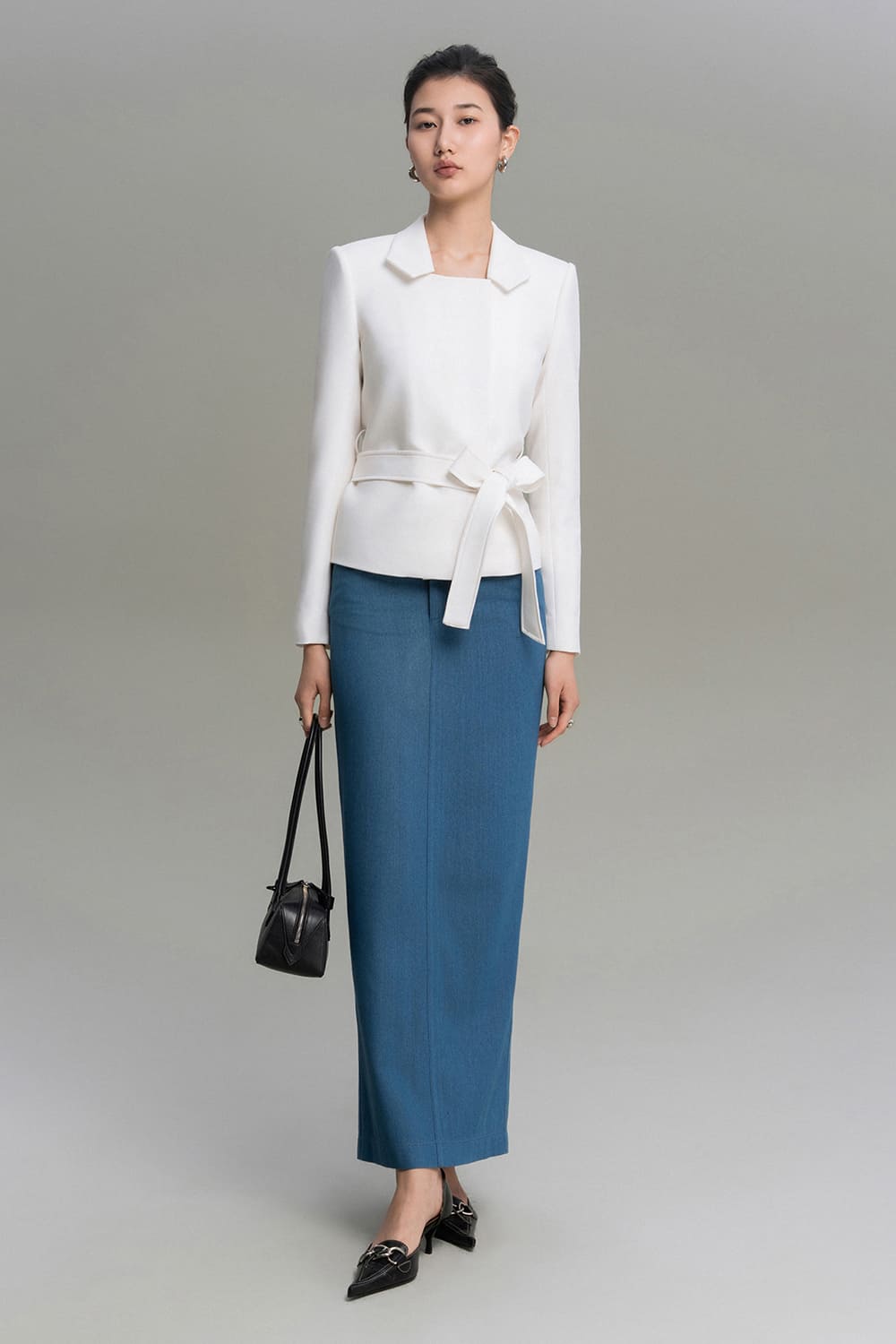 Fortela Pencil Side Pocket Cotton Denim Ankle Length Skirt