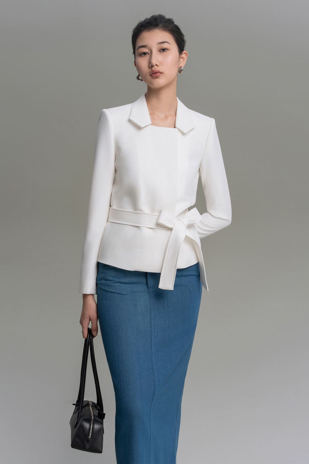Selita Straight Trapeze Neck Twill Jacket