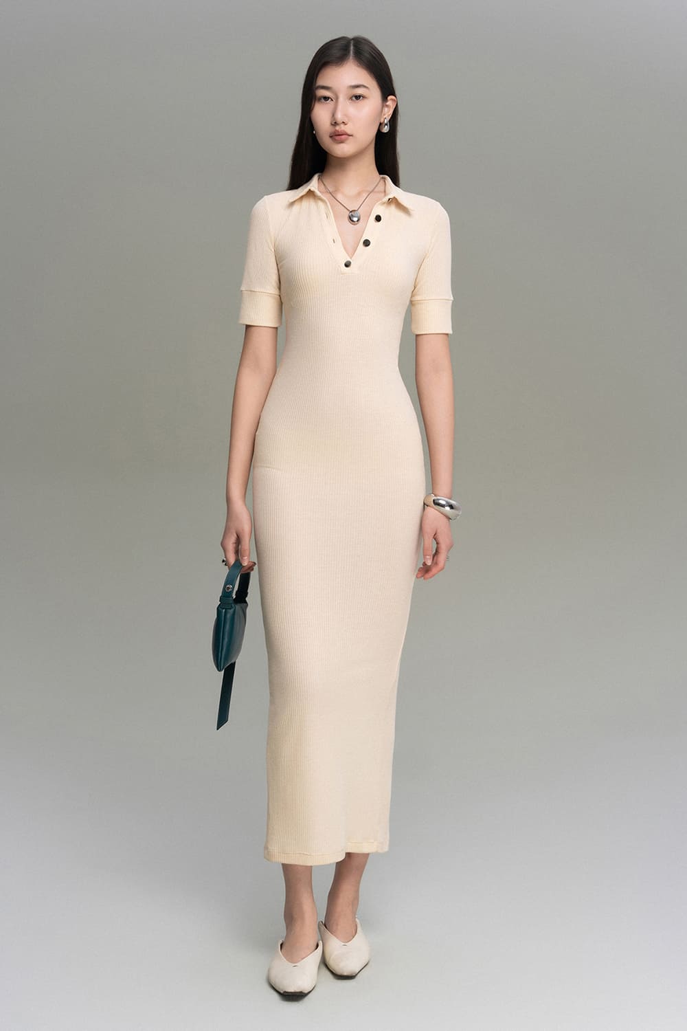 Joy Sheath Collared Neck Cotton Maxi Dress