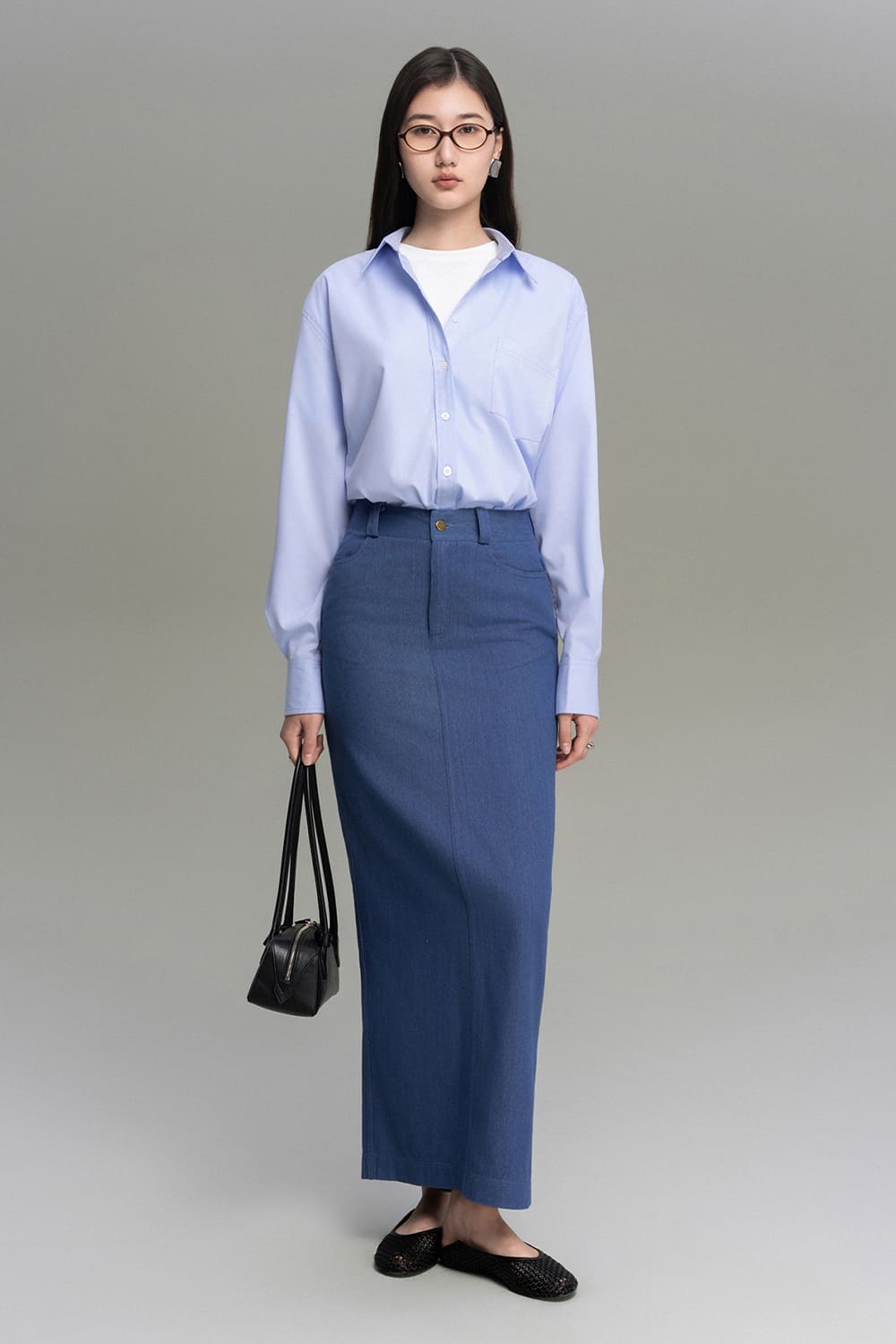 Fortela Pencil Side Pocket Cotton Denim Ankle Length Skirt