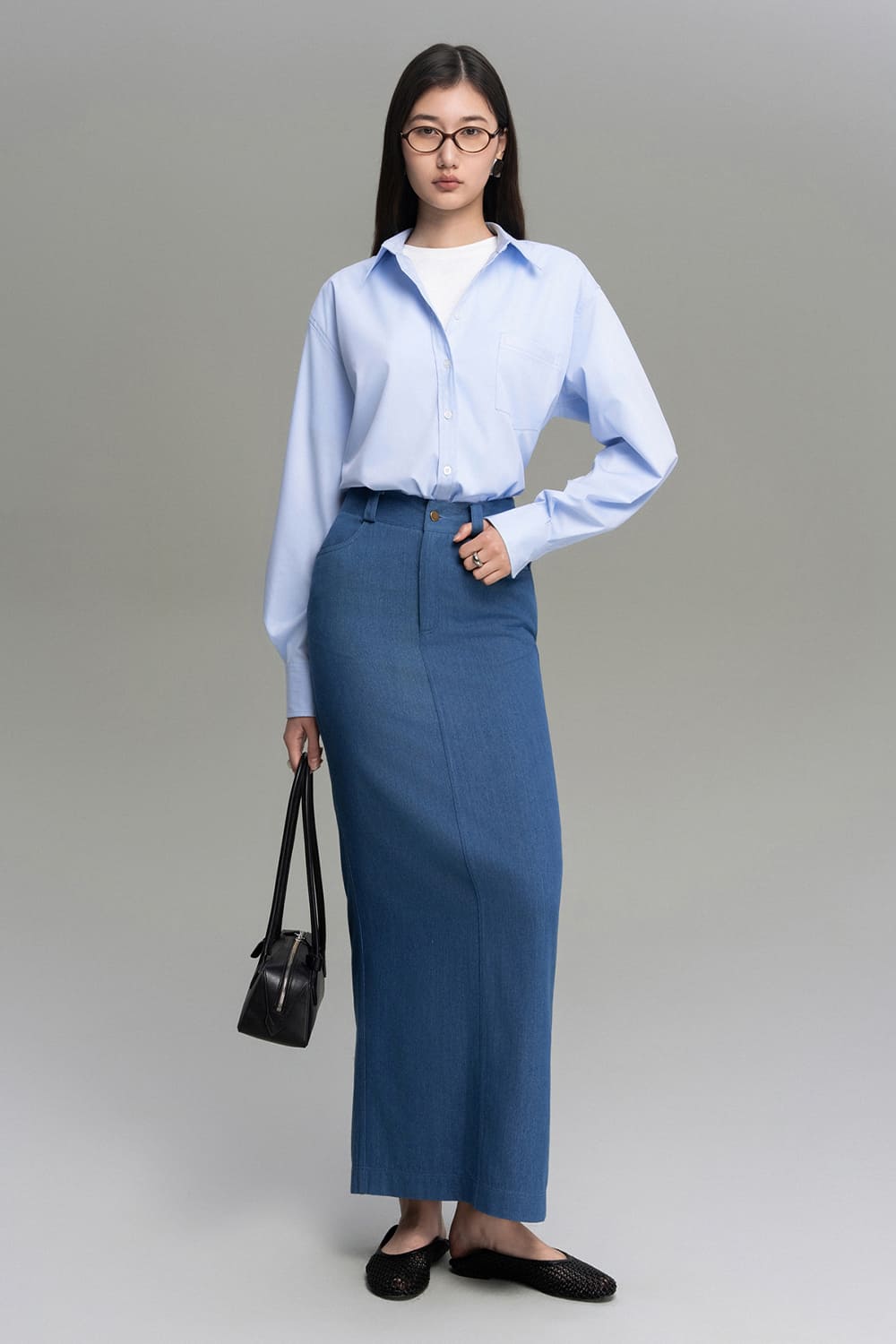 Fortela Pencil Side Pocket Cotton Denim Ankle Length Skirt