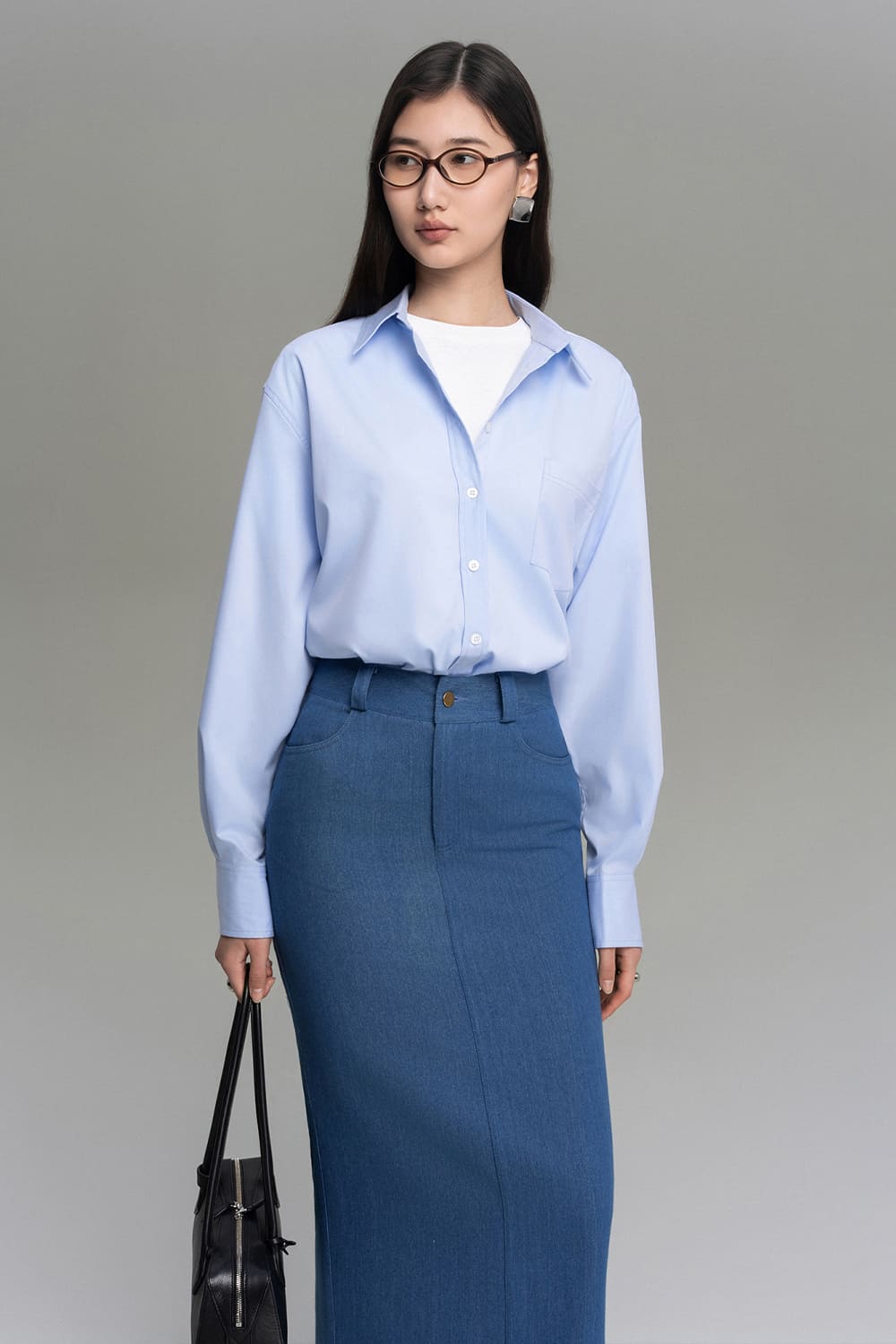 Fortela Pencil Side Pocket Cotton Denim Ankle Length Skirt