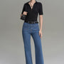 Clara Straight Patch Pocket Cotton Denim Floor Length Pants