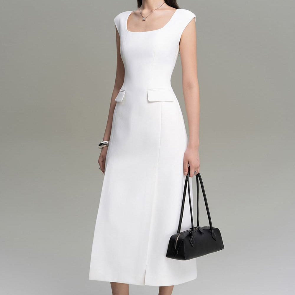 Becca A-line Square Neck Twill Calf Length Dress