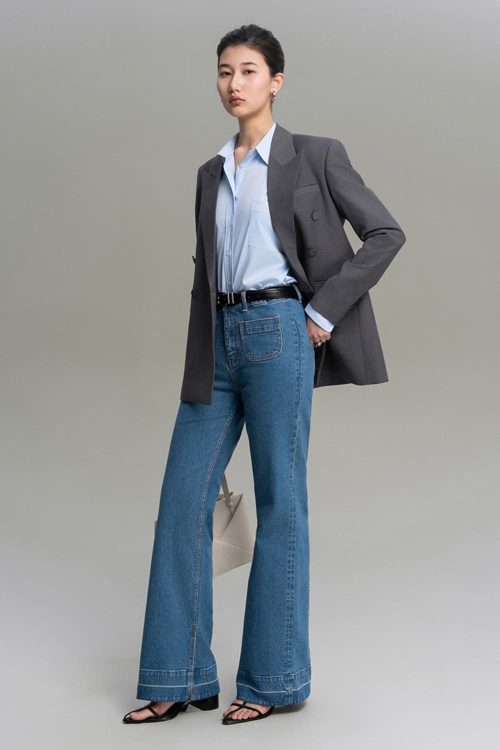 Clara Straight Patch Pocket Cotton Denim Floor Length Pants