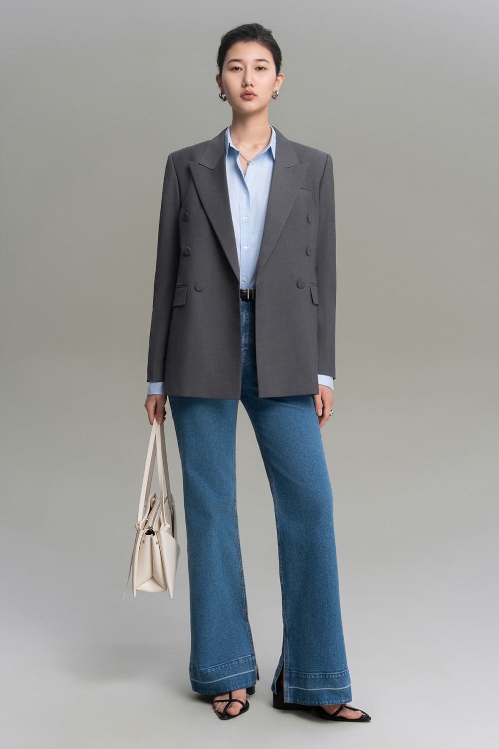 Clara Straight Patch Pocket Cotton Denim Floor Length Pants