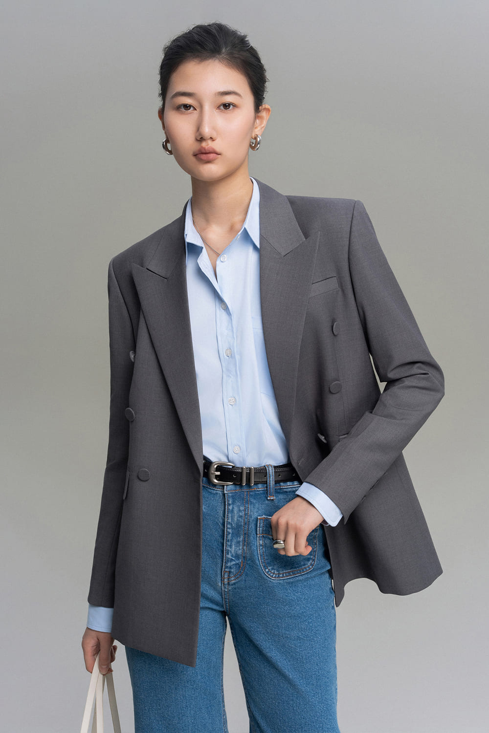 Ima Straight Peak Lapel Twill Silk Blazer