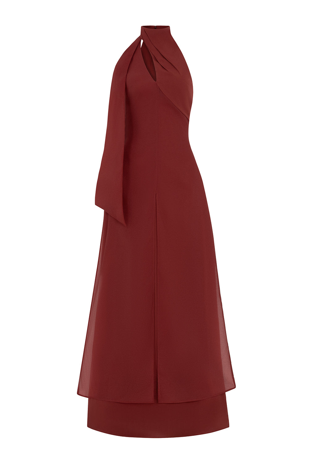 Yen Layered High Neck Floss Silk Ankle Length Dress