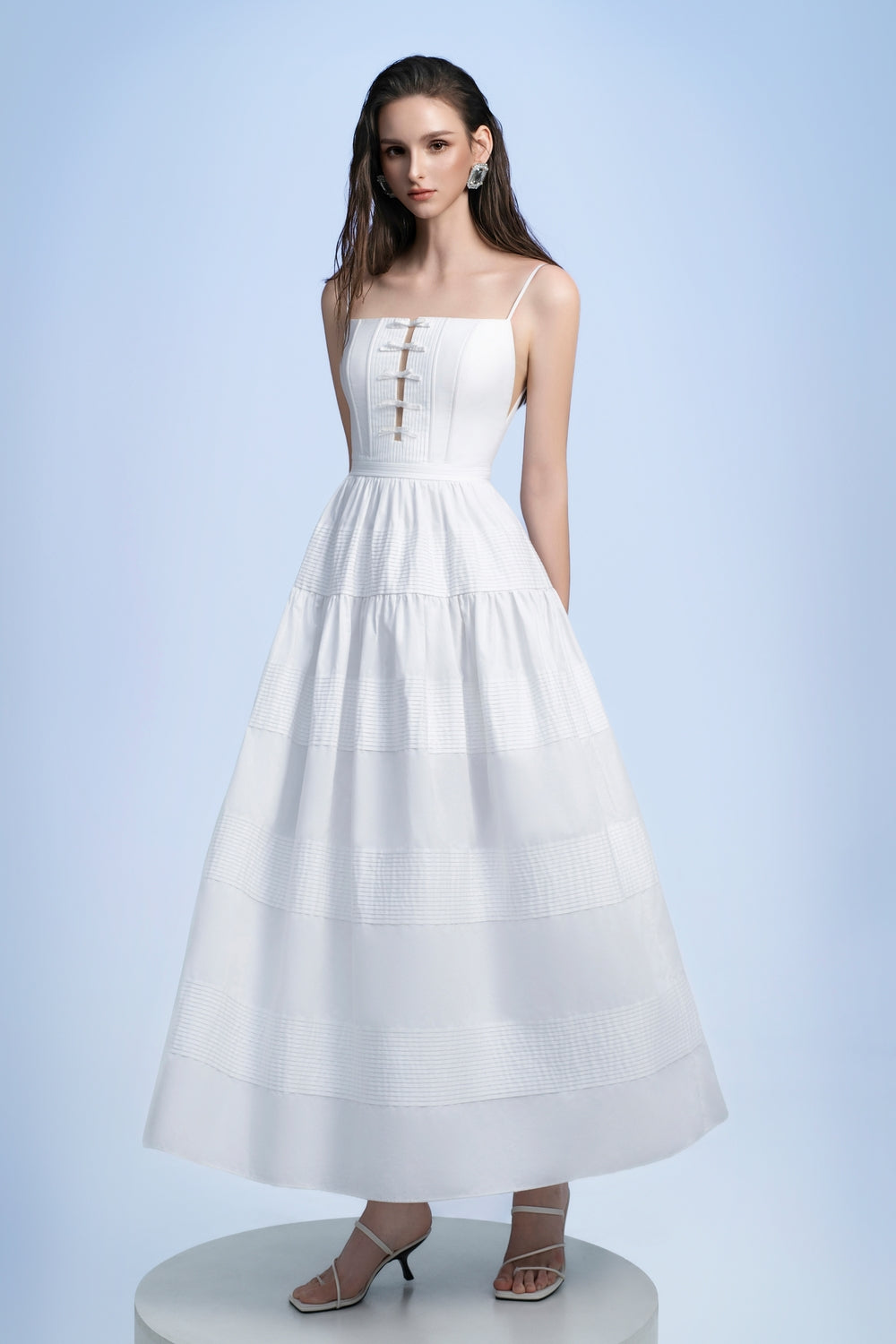 Sabina A-line Pintucks Cotton Maxi Dress