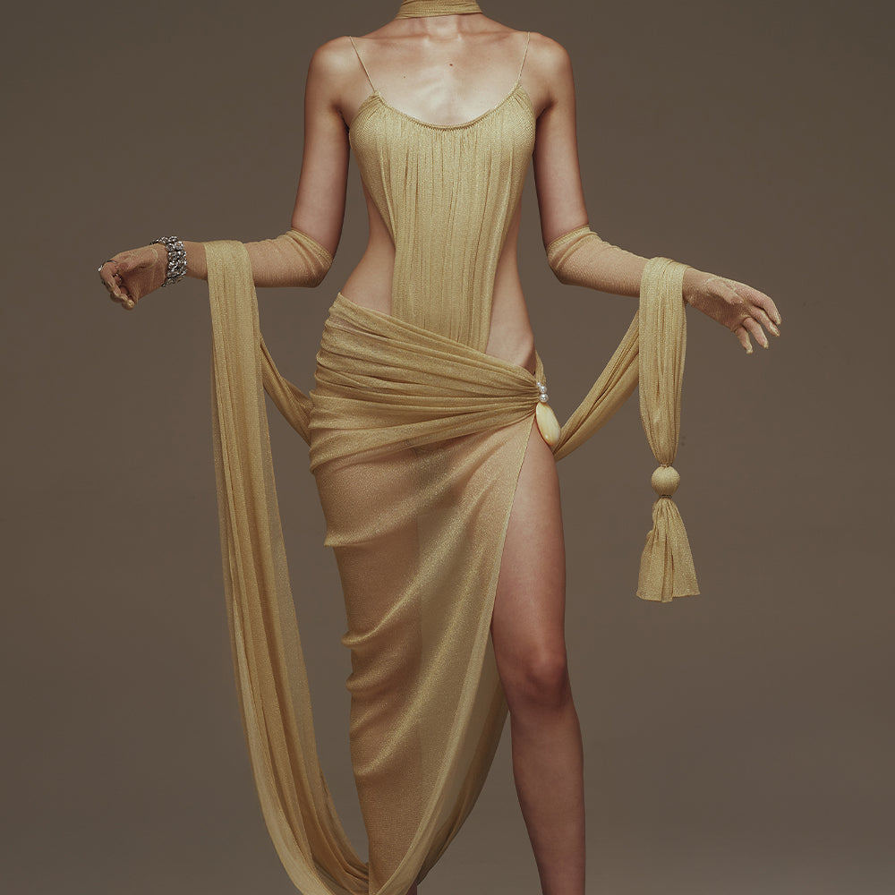 Salomé Scoop Neck Draped Maxi Dress - MEAN BLVD