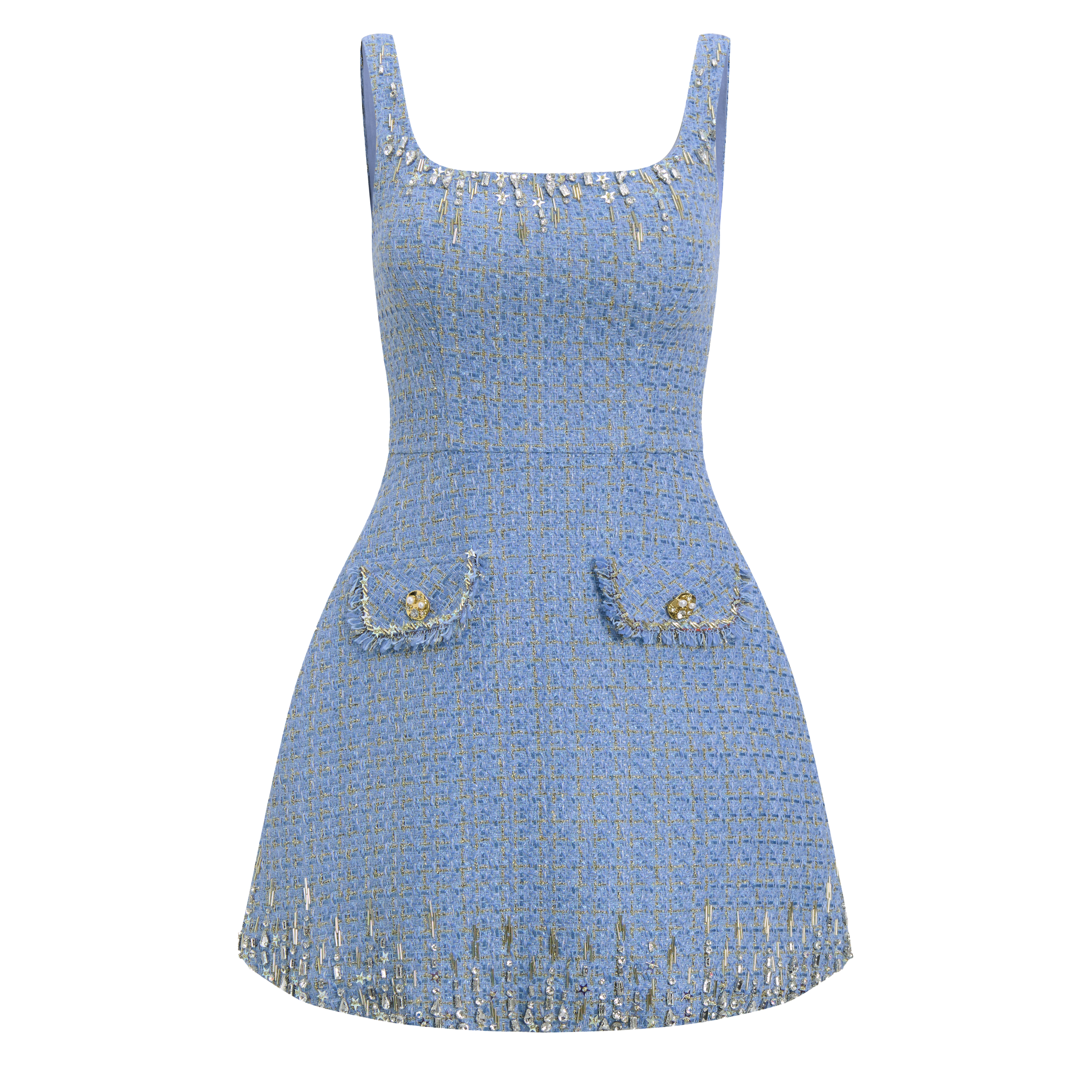 Saphielle Square Neck Button Mini Dress