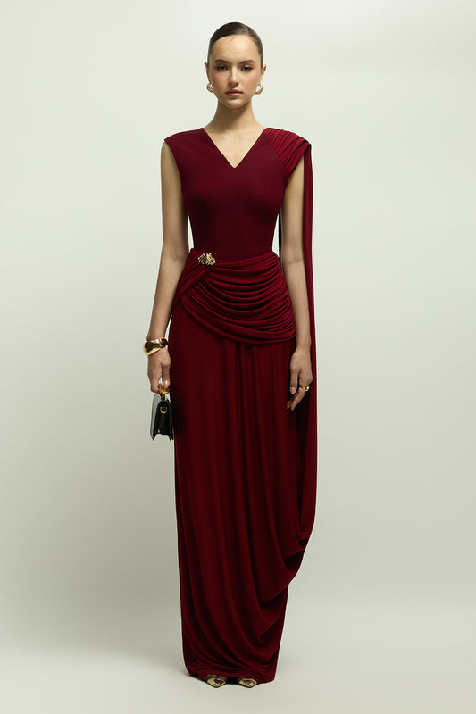 Savannal Split Sleeve Draped Maxi Dress - MEAN BLVD