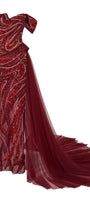 Scarlet Off-Shoulder Rhinestone Maxi Dress - MEAN BLVD
