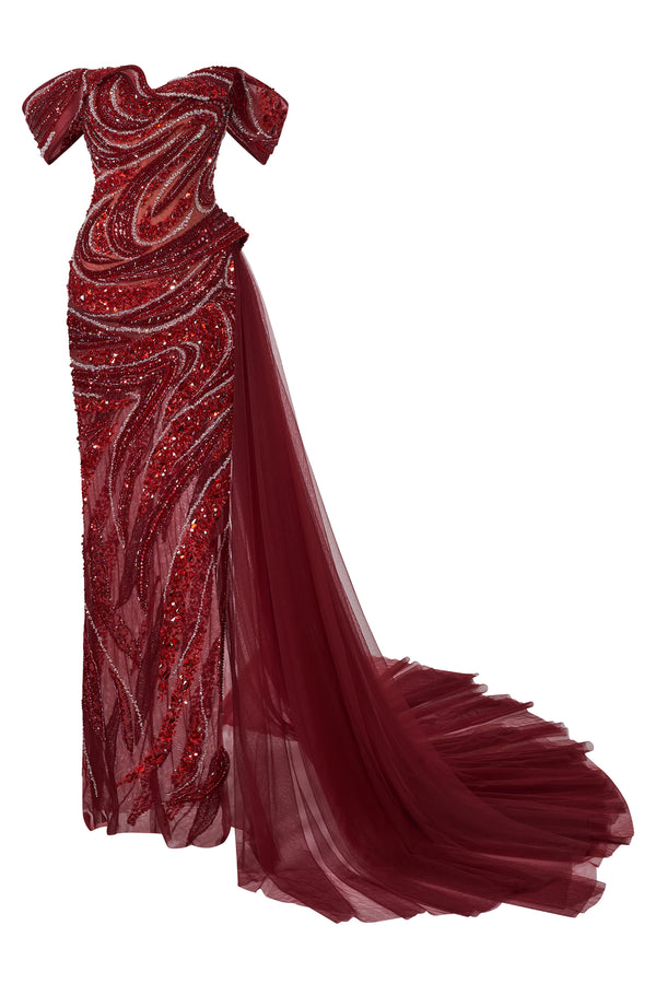 Scarlet Off-Shoulder Rhinestone Maxi Dress - MEAN BLVD