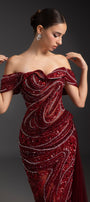 Scarlet Off-Shoulder Rhinestone Maxi Dress - MEAN BLVD