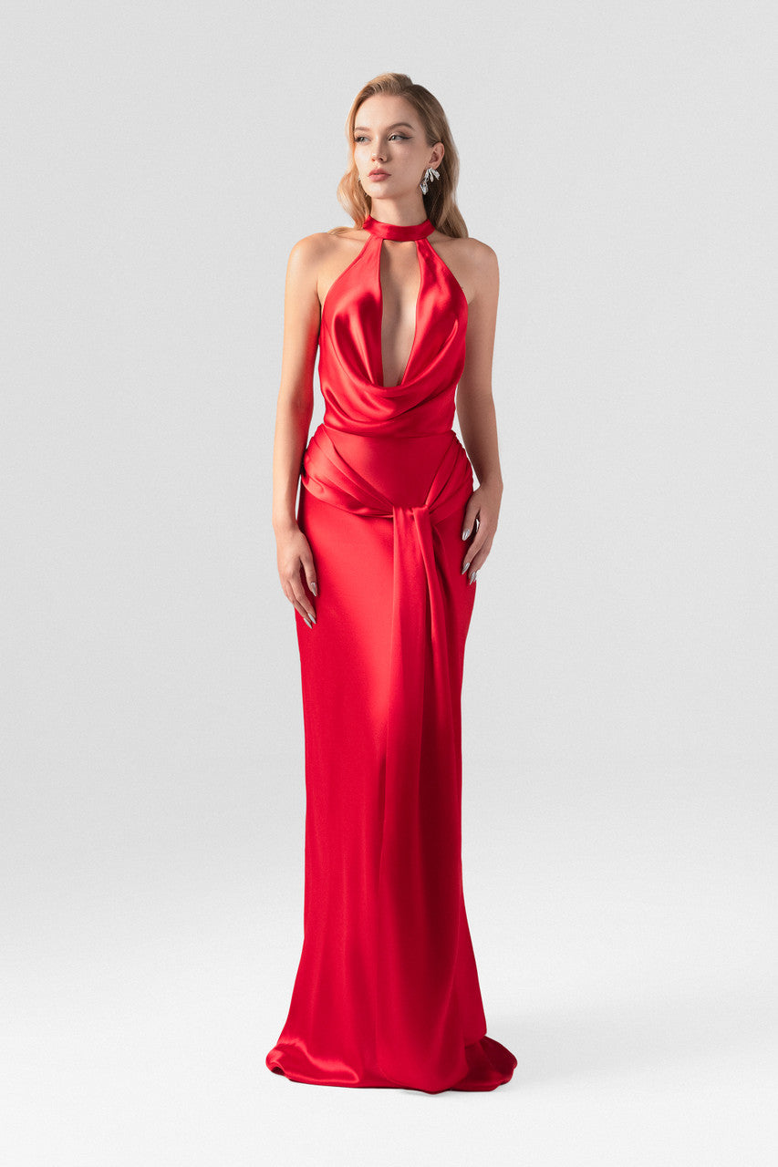 Diablo Scarlet Plunging Neckline Silk Gown