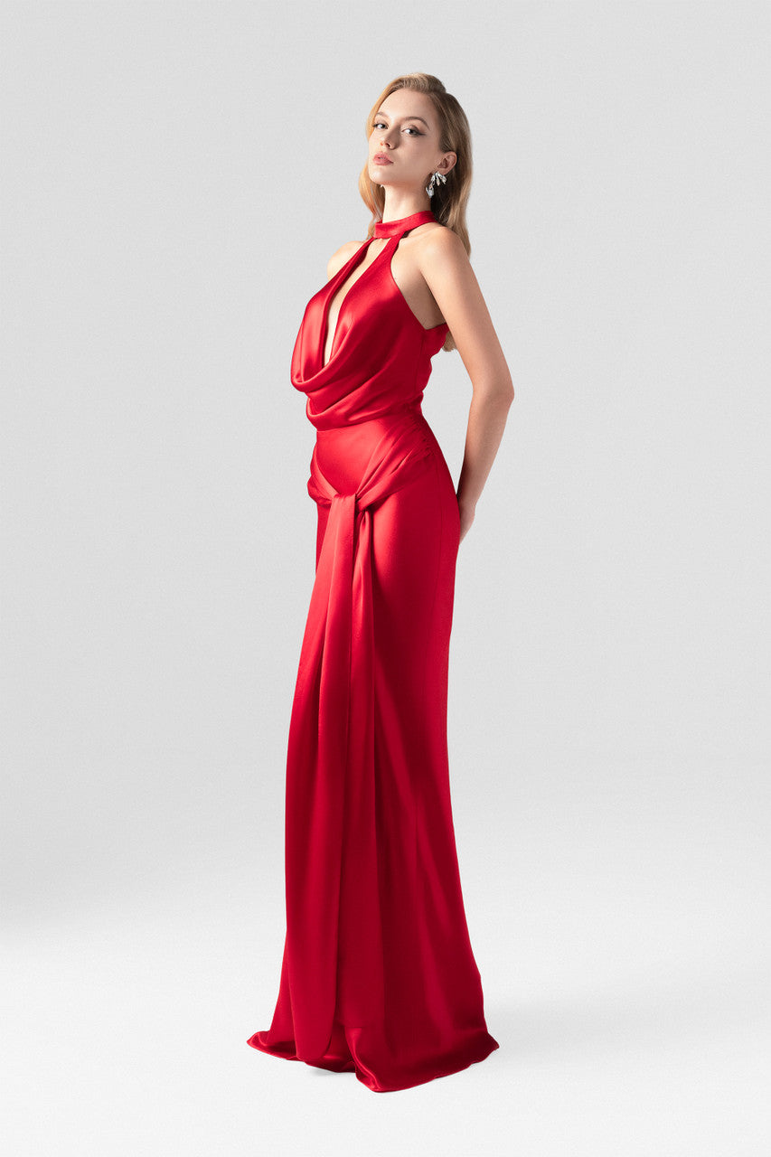 Diablo Scarlet Plunging Neckline Silk Gown 6