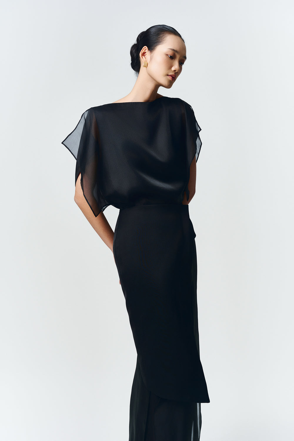 midi dress with butterfly sleeves Plain Midi Wrap Dress With Long Butterfly Sleeves And Heart-Shaped Neckline