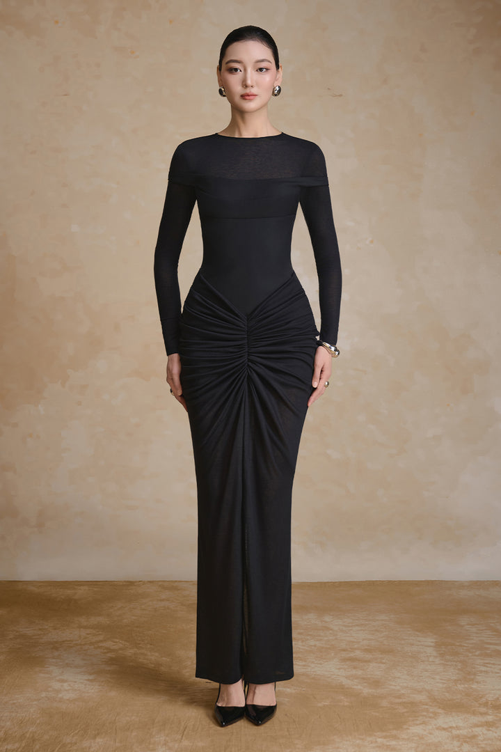 Scoria Boat Neck Gathering Maxi Dress - MEAN BLVD