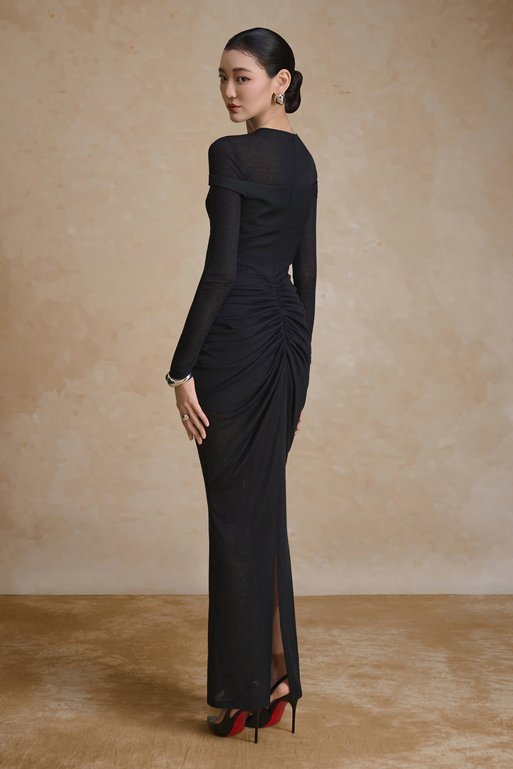 Scoria Boat Neck Gathering Maxi Dress - MEAN BLVD