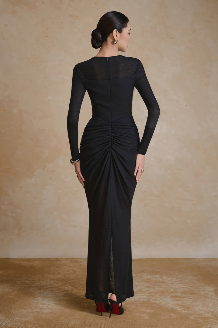 Scoria Boat Neck Gathering Maxi Dress - MEAN BLVD