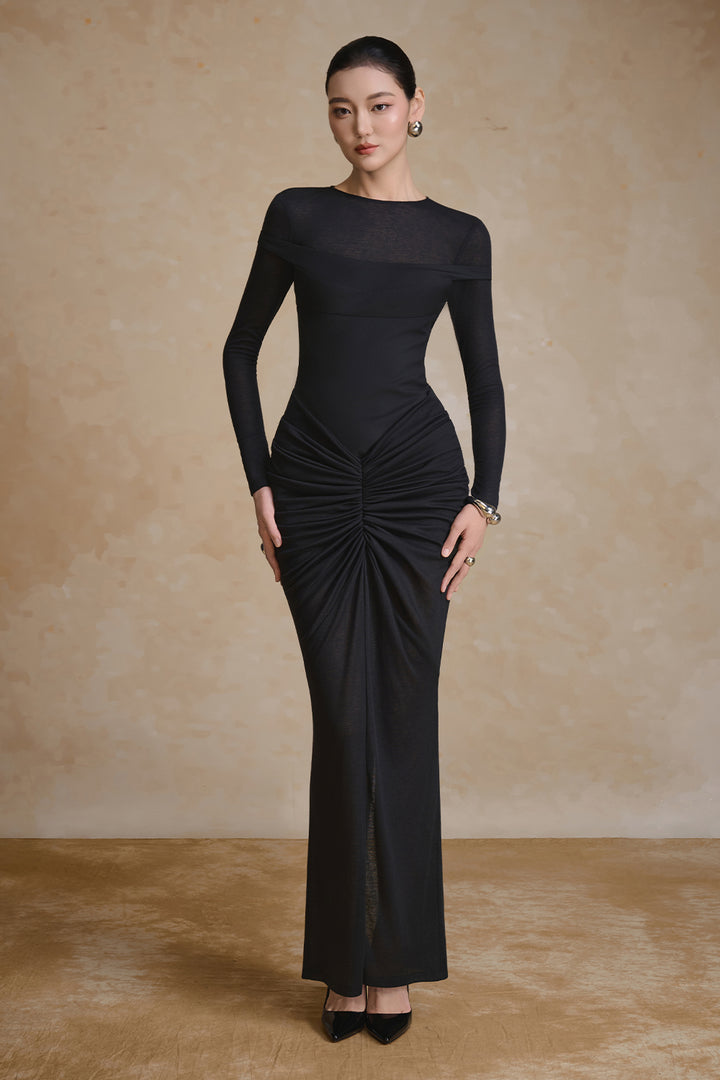 Scoria Boat Neck Gathering Maxi Dress - MEAN BLVD