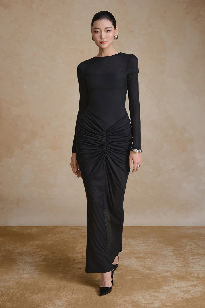 Scoria Boat Neck Gathering Maxi Dress - MEAN BLVD