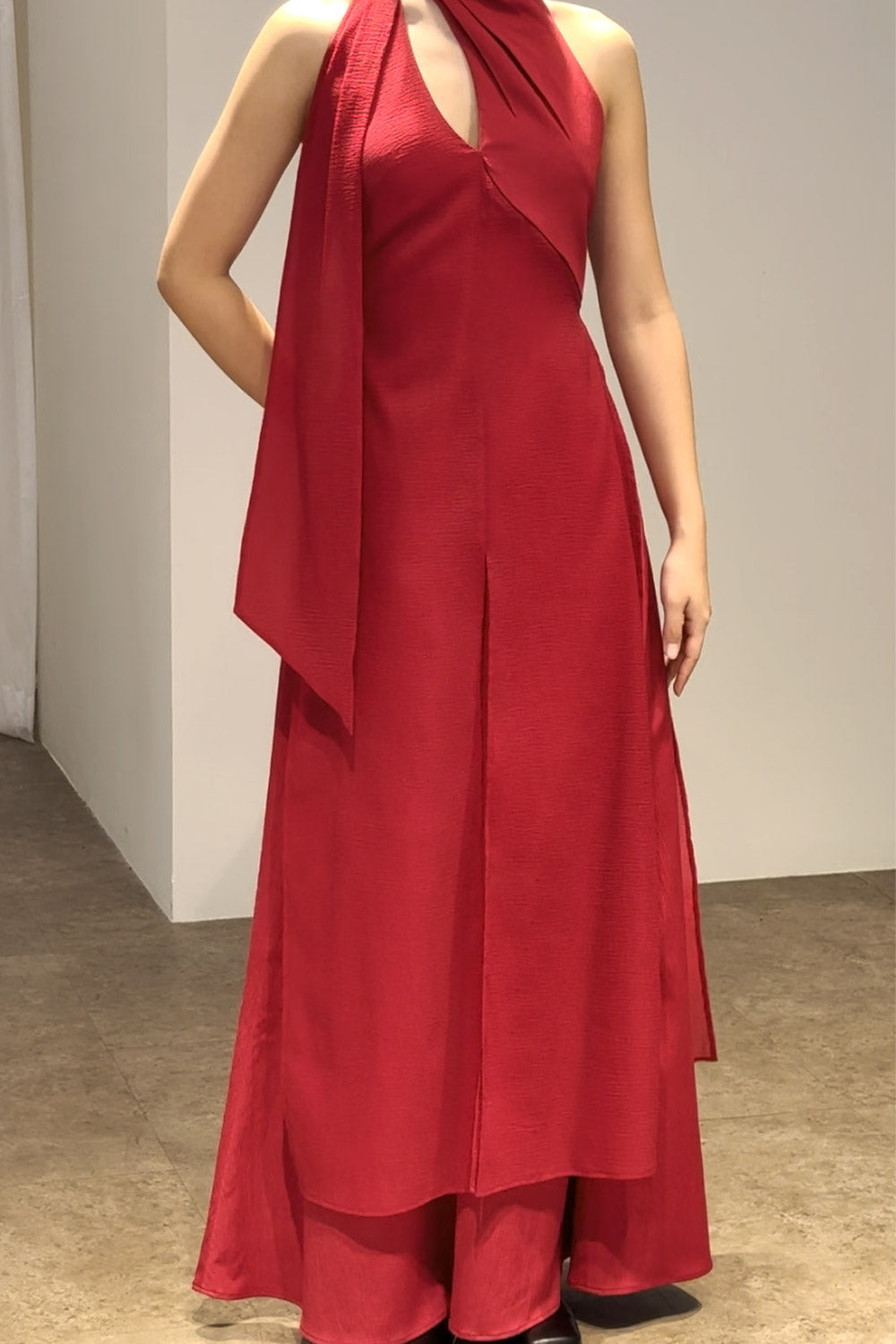 Yen Layered High Neck Floss Silk Ankle Length Dress