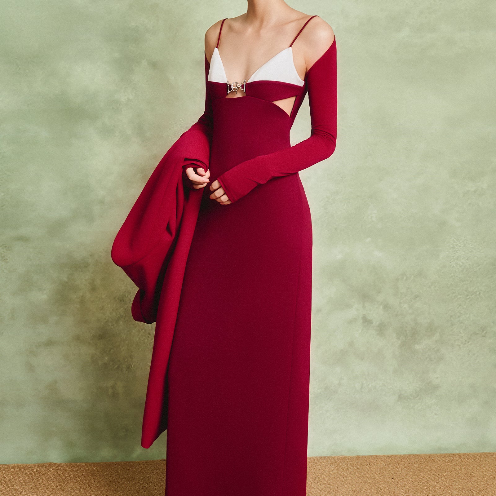 Seina Cold Shoulder Sleeve Metal Midi Dress - MEAN BLVD