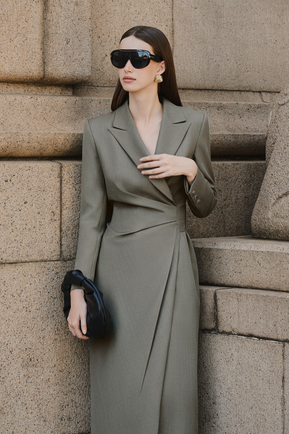 green draped midi dress Sea-Green One-Shoulder Draped Midi Dress main image 1