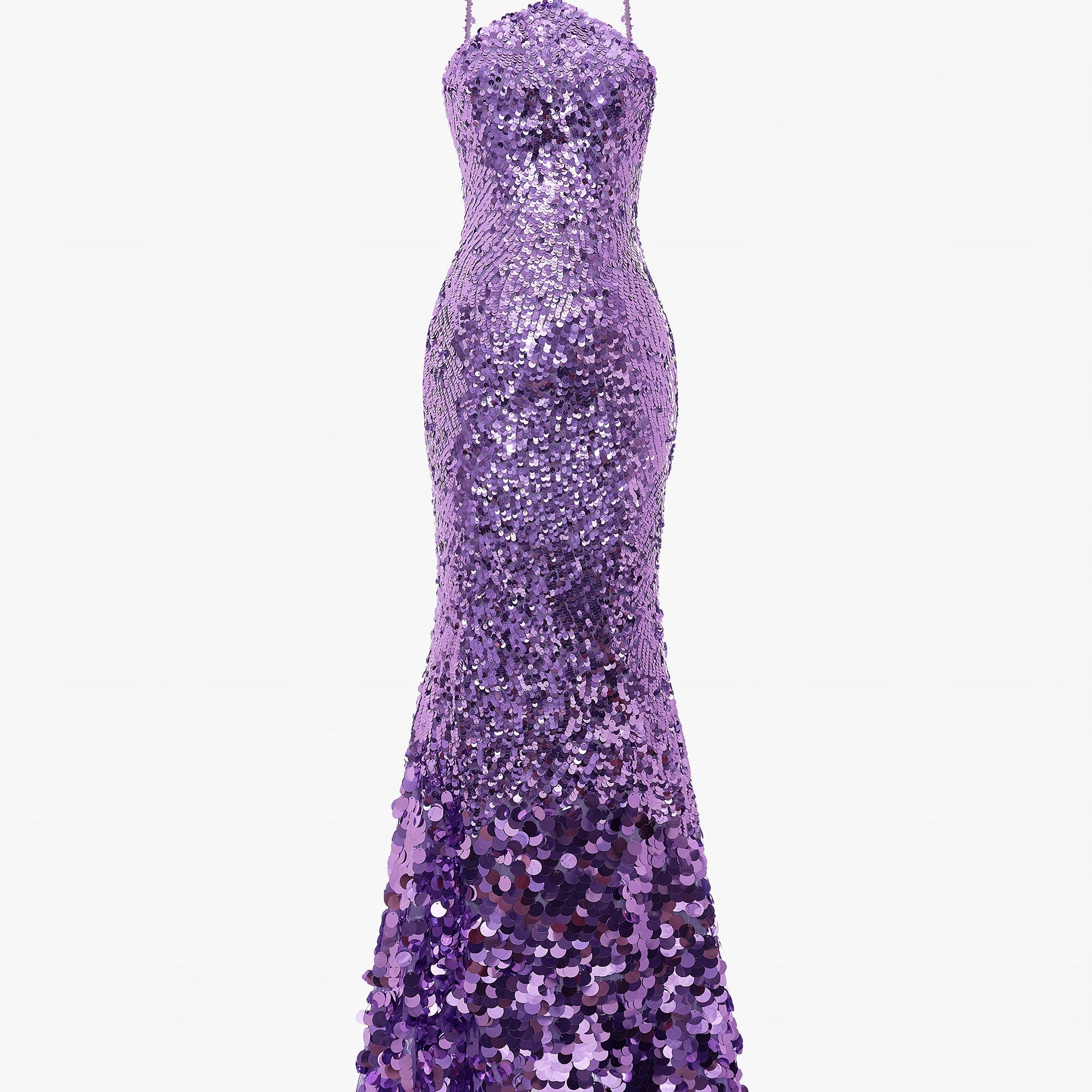 Slashed Sequin Halter Neck Gown with Lace Gloves 3