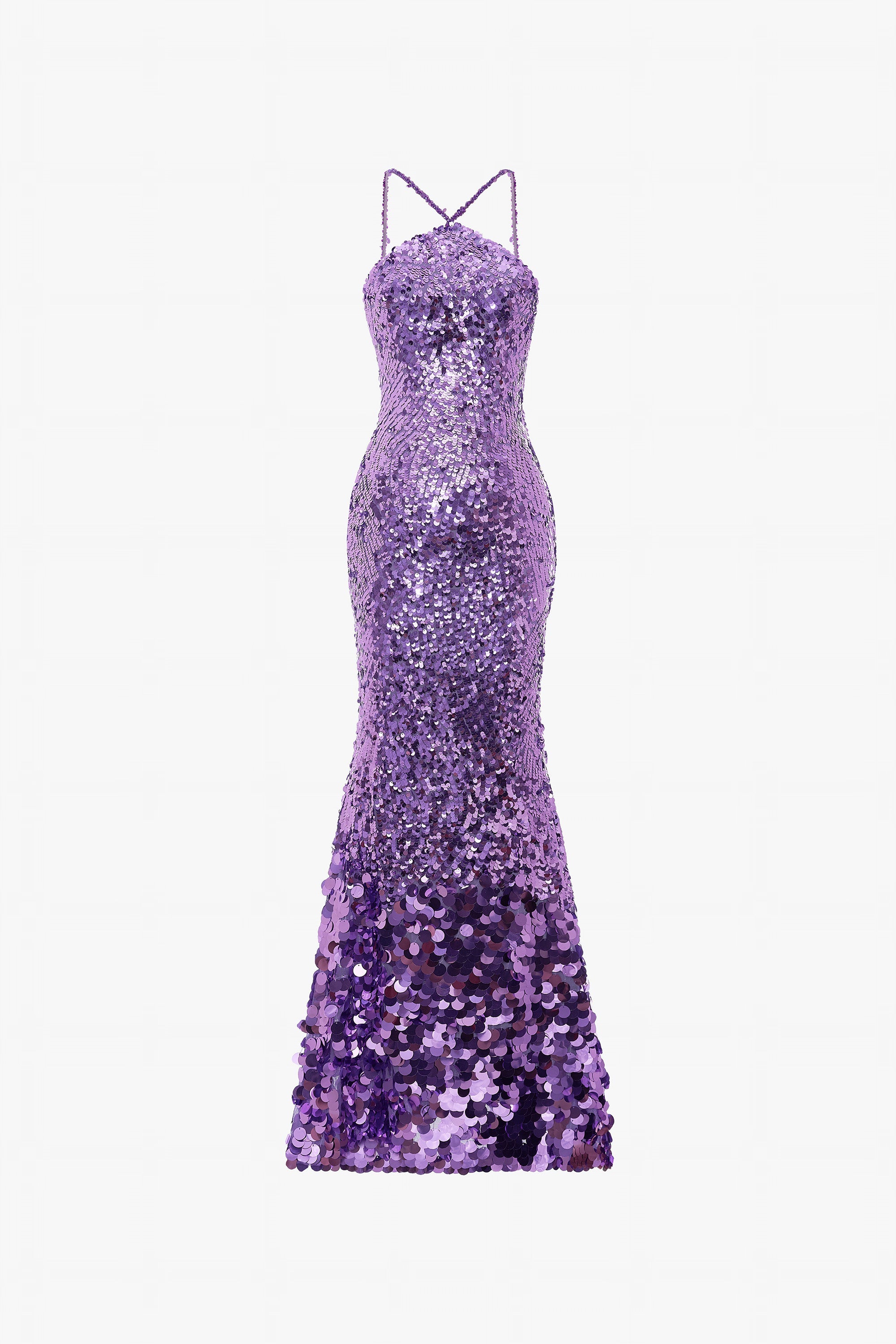 Slashed Sequin Halter Neck Gown with Lace Gloves 3