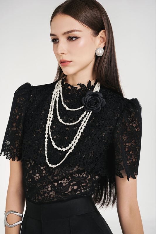 Sera A-line Mock Neck Lace Short Length Set