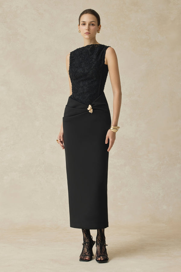 Serephira Pencil Draped Midi Dress - MEAN BLVD