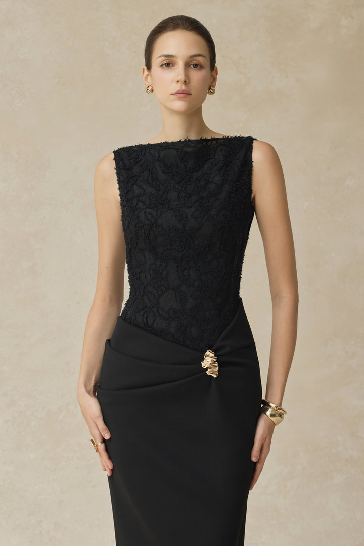 Serephira Pencil Draped Midi Dress - MEAN BLVD