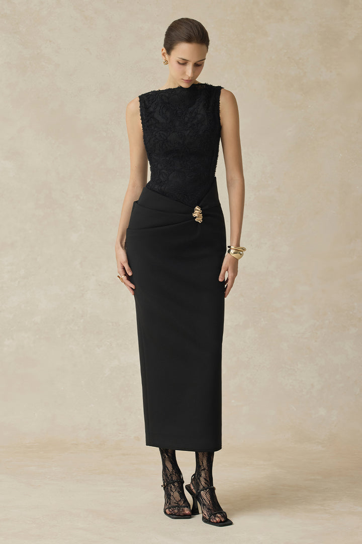 Serephira Pencil Draped Midi Dress - MEAN BLVD